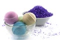 Violet salt and bath balls Royalty Free Stock Photo