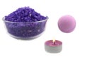 Violet salt with candle and bath ball