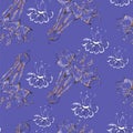 Violet seamless background with flowers.