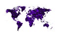 Violet silhouette of map of the world in violet over black color Royalty Free Stock Photo