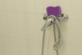 Violet sponge in the shower