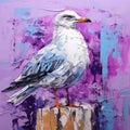 Violet Street Art Seagull Oil Painting On Red Wood