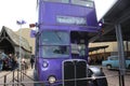 The violet three-decker Knight Bus Warner Bros. Studios, London, UK , Making of Harry Potter Studio Tour