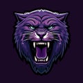 Violet vector illustration of a angry tiger head, purple on black background Royalty Free Stock Photo