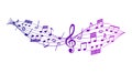Violet vector sheet music - musical notes melody on white background Royalty Free Stock Photo