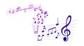 Violet vector sheet music - musical notes melody on white background Royalty Free Stock Photo