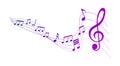 Violet vector sheet music - musical notes melody on white background Royalty Free Stock Photo
