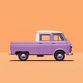 Violet Vw Pick Up Truck On Pastel Background: Minimalist Design With Playful Animation Royalty Free Stock Photo