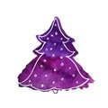 Violet watercolor christmas tree. Vector illustration isolated on white background.