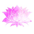 Violet watercolor silhouette of lotus. Delicate purple water flower with stain. Natural sacred symbol for spa and yoga. Vector