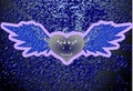 Violet winged heart on abstract background