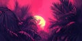 Violetpink shades of sunset around palm trees create an amazing loo Royalty Free Stock Photo