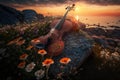 violin against the stunning backdrop of a sunset. Generative AI