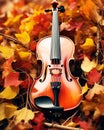 violin in autumn leavs flatlay,