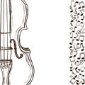 Violin or bass and music notes