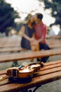 Violin on the bench Royalty Free Stock Photo