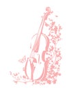 Violin and blooming sakura flowers vector silhouette decor