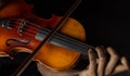 Violin and Bow on black Background with copy area Royalty Free Stock Photo