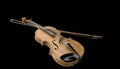 Violin with bow Classical musical instruments of orchestra closeup  isolated on black background Royalty Free Stock Photo