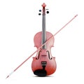 Violin and bow isolated. Front view. 3d rendering Royalty Free Stock Photo