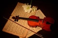 Violin and bow on music sheets Royalty Free Stock Photo