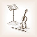 Violin bow music stand hand drawn sketch vector Royalty Free Stock Photo