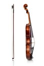 Violin and bow side view Royalty Free Stock Photo