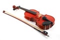 Violin with bow on white backg Royalty Free Stock Photo