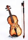 Violin with bow on a white background painted by watercolor, illustration