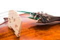 Violin bridge and fine tuners Royalty Free Stock Photo