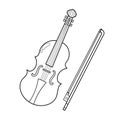 Violin musical instrument in black and white for coloring page