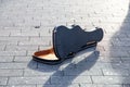 Violin case, black, open and empty. Royalty Free Stock Photo