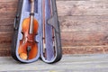 Violin in case and copy space. Royalty Free Stock Photo