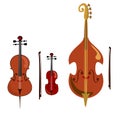 Violin, cello and double bass. stringed music instruments Royalty Free Stock Photo