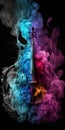 Violin in colorful smoke isolated on black background. 3d illustration