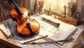 Violin Blueprint Vintage Musical Instrument Design. Royalty Free Stock Photo