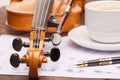 Violin and cup of coffee. Royalty Free Stock Photo