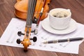 Violin and cup of coffee. Royalty Free Stock Photo