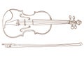 Violin detailed sketch, outline. VECTOR illustration