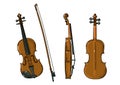 Violin in different angles of view, front, side and back
