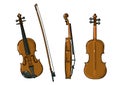 Violin in different angles of view, front, side and back Royalty Free Stock Photo