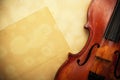 Violin and empty yellow paper Royalty Free Stock Photo