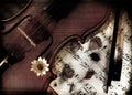 Violin with music on grunge