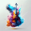 Violin in fire and smoke on a white background. 3d illustration Generative AI