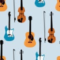 Violin guitar, electric guitar. Vector illustration of a violin isolated on white. seamless, pattern Musical instruments Royalty Free Stock Photo