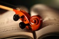 Violin handle on the open musical book Royalty Free Stock Photo