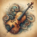 a violin that has been painted on top of some swirling material