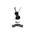 Violin icon. Music festival logo label. Classical musical instrument. Vector.