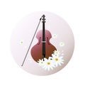 Violin instrument background Vector illustration. Chamomile flowers as decor Royalty Free Stock Photo