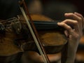 Violin in a large close-up - side view - Background - Symphony orchestra rehearsal - Wallpaper Royalty Free Stock Photo